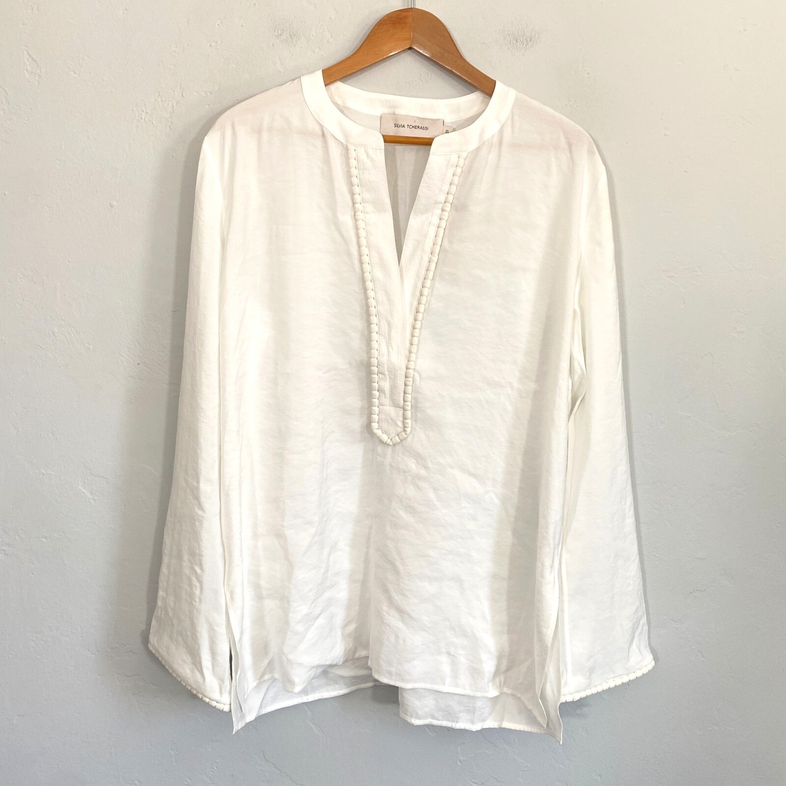 Silvia Tcherassi Shera Split Collar Blouse Top Women Size 2l Us 12 White New